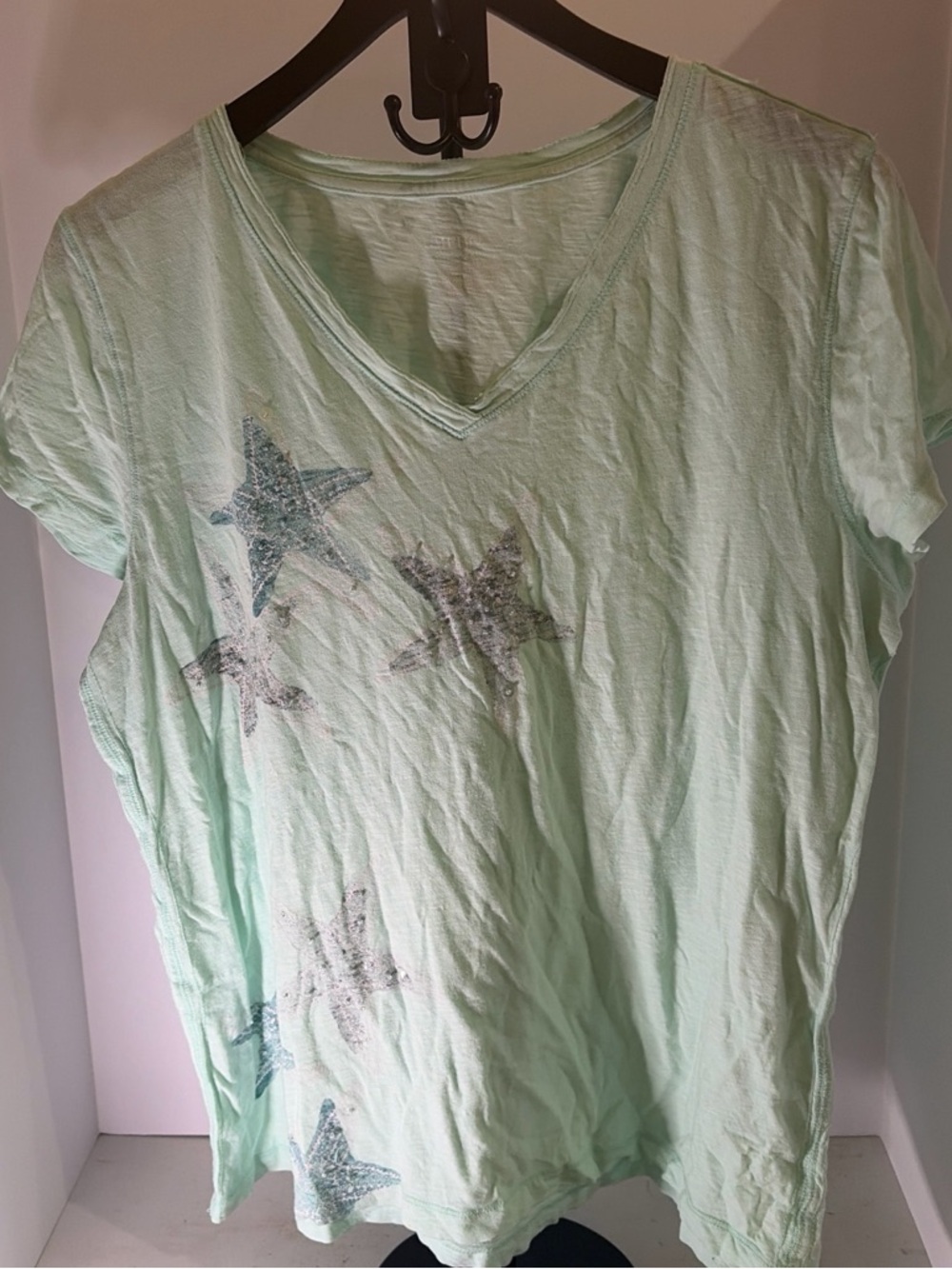Merona Mint Green V-Neck Tee with Subtle Graphic